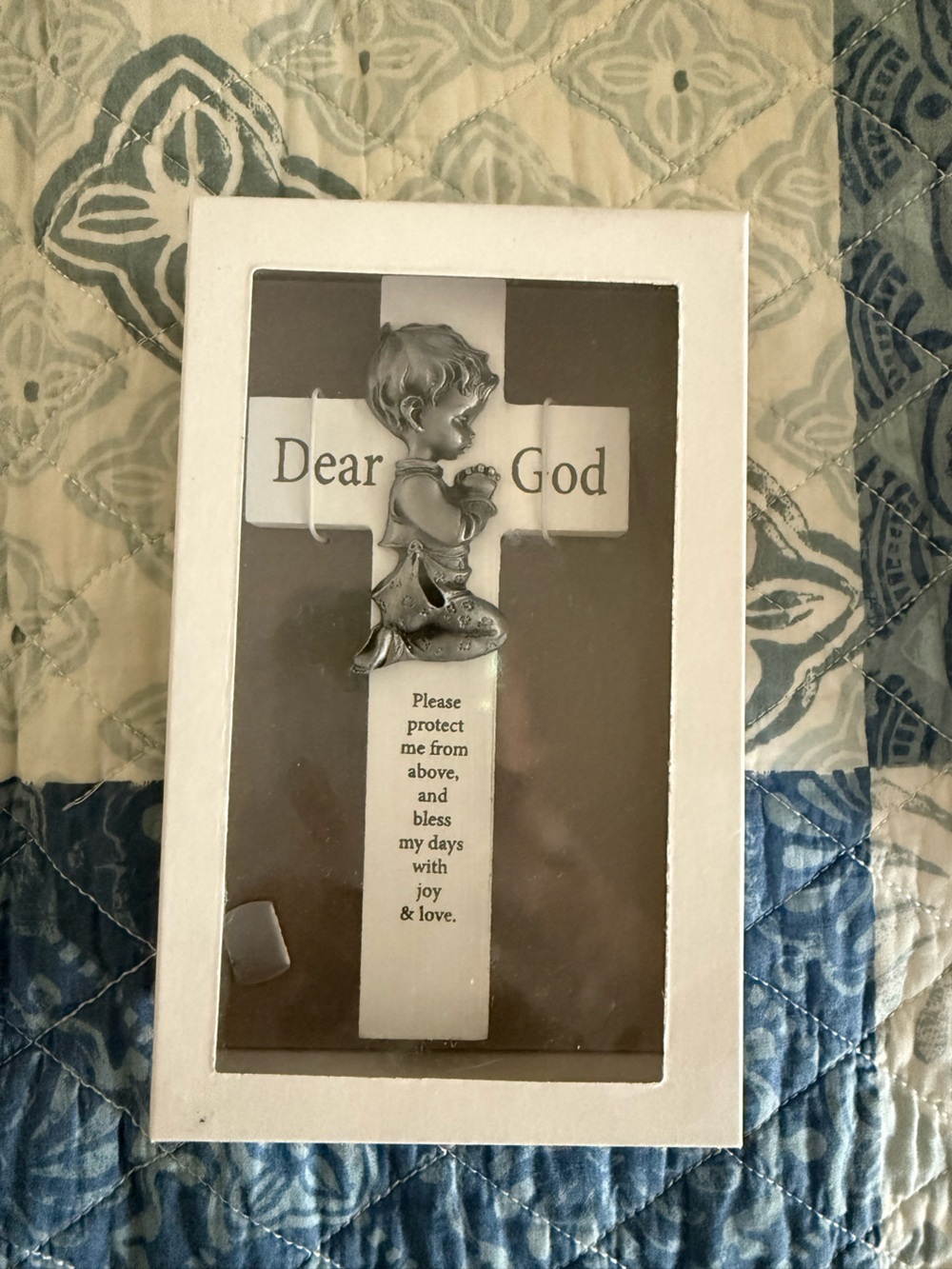 6” Dear God Wall Cross Plaque with Praying Child - Silver & White